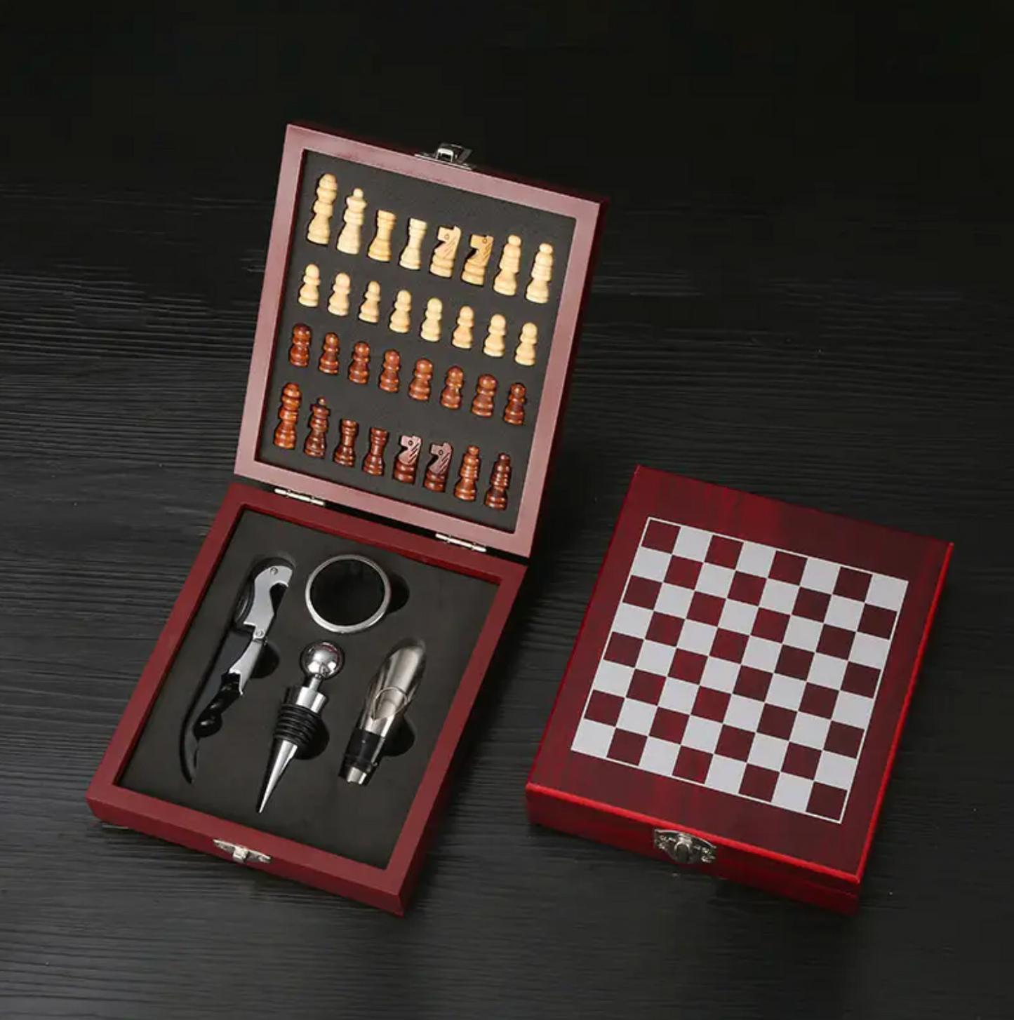 Deluxe Wooden Chess Set with Seahorse Beer Bottle Opener